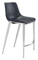 Zuo Modern industrial faux leather counter stools – black seat and brushed stainless steel legs