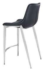 Zuo Modern bar height faux leather chairs – stylish black stools with silver legs for dining spaces
