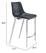 Zuo Modern black faux leather counter stools set of 2 – stainless steel legs for kitchen island seating