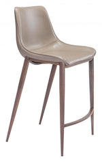 Zuo Modern Magnus bar height chairs – brown stitched seat with faux wood steel frame (set of 2)
