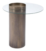 Modern Round End Table With Clear Glass Top and Bronze Steel Frame