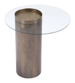 Modern Round End Table With Clear Glass Top and Bronze Steel Frame