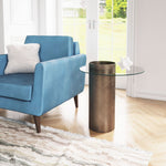 Antique Bronze Accent Table With Tempered Glass Surface