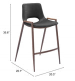 Zuo Modern Black Faux Leather Counter Stool Set Of 2 With Walnut Steel Frame