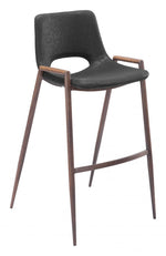 Zuo Modern Black Faux Leather Barstool Set With Walnut Steel Frame
