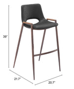 Zuo Modern Black Faux Leather Barstool Set With Walnut Steel Frame
