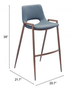 Zuo Modern Azure And Walnut Barstool Set With Supportive Arms