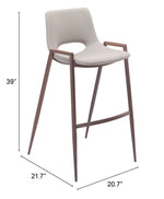 Zuo Modern Walnut Frame Bar Chairs With Beige Upholstered Seat