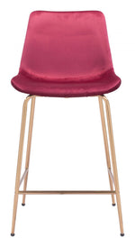 Zuo Modern 38.6” Tony Counter Stool – Maximalist Red Velvet & Gold Electroplated Steel