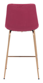 Zuo Modern Tony Counter Stool – Red Velvet Seat with Gold Frame – Ergonomic Support