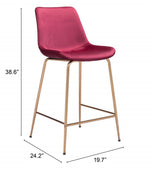 Zuo Modern Tony Counter Stool – Red Velvet Seat with Gold Frame