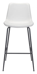 Zuo Modern 43.1” Byron Barstool – White Faux Leather & Matte Black Steel Frame – Mid-Century Style