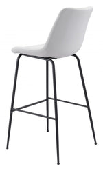 Zuo Modern Barstool – 330 lbs Capacity – White Faux Leather & Matte Black Steel Frame