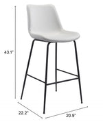 Zuo Modern White Faux Leather Barstool – Matte Black Frame – Mid-Century Modern 43.1” Tall