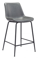 Mid-Century Gray Counter Stool – Faux Leather Seat & Steel Legs