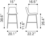Bar-Height Padded Stool – Gray Seat, Matte Black Legs