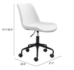 Modern Swivel Desk Chair in White Faux Leather by Zuo Modern