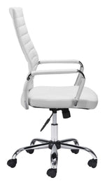 Primero Adjustable White Desk Chair – Tufted Faux Leather Upholstery