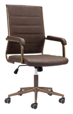 Zuo Modern Espresso Office Chair with Bronze Base – Adjustable Faux Leather Swivel Seating