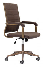 Modern Industrial Office Chair in Espresso Brown – Faux Leather & Bronze Steel Base by Zuo