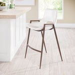 Mid-Century Style Bar Stools – Walnut Faux Wood Legs – White Upholstery – Zuo Modern