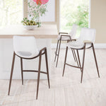 Set of 2 Counter Stools – Walnut Steel Legs – White Upholstered Seat – Zuo Modern