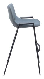 Modern Faux Leather Barstool Azure Gray Seat 39