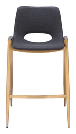 Luxury Kitchen Stool Faux Leather Black With Gold Frame 35.6