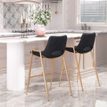 Glam Counter Stool Black Faux Leather and Gold Steel 35.6