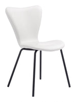 Dining Room Chair Set of 2 – White Faux Leather & Black Steel Frame, 32.7