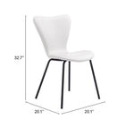 Dining Room Chair Set of 2 – White Faux Leather & Black Steel Frame, 32.7