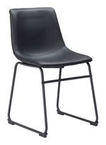 Dining Room Chair Set of 2 – Black Faux Leather & Matte Steel Frame, 31.3