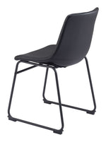 Dining Room Chair Set of 2 – Black Faux Leather & Matte Steel Frame, 31.3