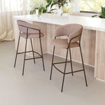Upholstered Barstool Set with Armrests in Brown Fabric by Zuo Modern