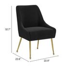 Black Velvet Dining Chair with Gold Metal Legs and Armrests
