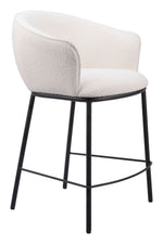 Zuo Essen Counter Stool – Ivory Textured Fabric with Black Steel Frame, 24.4
