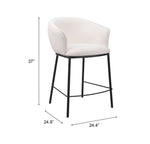 Zuo Essen Counter Stool – Ivory Textured Fabric with Black Steel Frame, 37