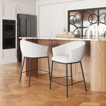 Zuo Essen Upholstered Counter Stool – Ivory Teddy Fabric with Black Steel Legs, 24.8