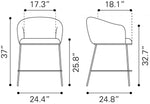 Zuo Essen Counter Stool – Ivory Textured Fabric with Black Steel Frame, 37