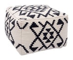 Beige & Black Ottoman – Woven Cotton Boho Accent