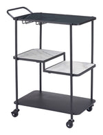 Modern Black Bar Cart with Glass & Marble Shelves – 3-Tier Design By Zuo Modern
