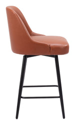 Swivel Bar Stool In Brown Faux Leather By Zuo Modern