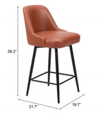 Brown bar stool with black legs and dimensions labeled on a white background