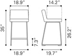 Dimensions of two stools with measurements in inches.