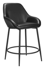 Black Faux Leather Counter Stool Set With Footrest and Armrest