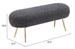Modern Indoor Bench – Glitter Black Velvet & Gold Steel by Zuo Modern