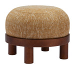 Oat Yellow Fabric Ottoman with Walnut Base for Living Room