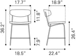 Dimensions of two chairs with measurements in inches.