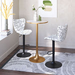Adjustable height white barstool with black steel base