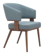Walnut Finish Dining Chair – Azure Gray Faux Leather Upholstery